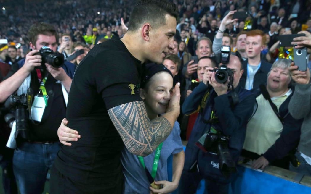 Sonny Bill Williams with Charlie Lines after giving him his winning medal.