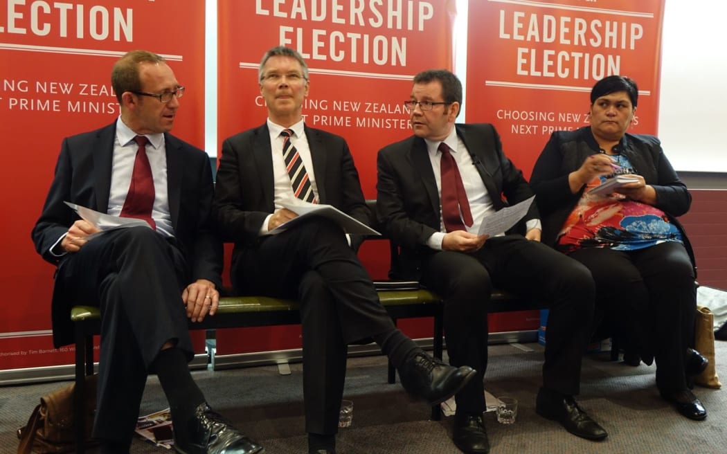 Andrew Little, David Parker, Grant Robertson and Nanaia Mahuta. Labour candidates at the hustings Dunedin on 30.10.2014.