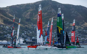 The SailGP F50 catamaran fleet ahead of the ITM New Zealand Sail Grand Prix in Christchurch, New Zealand on Friday 22 March, 2024.