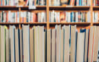 Books in a bookshelf.