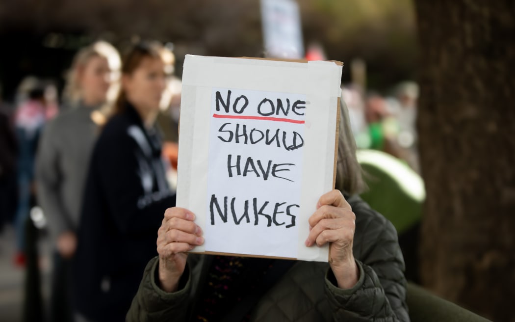 Anti-war protest at Parliament on Israel-Iran conflict.
