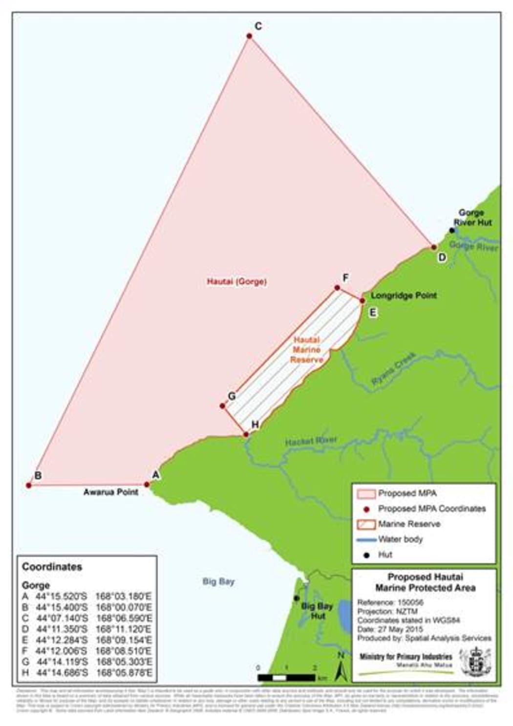 A map shows one of three new West Coast marine protected areas.