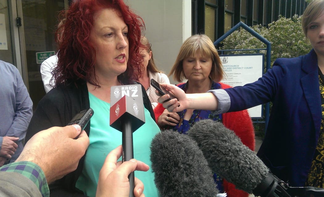 Terry Smith's former wife Michelle Smith speaks outside the High Court in Christchurch following the sentencing of his killers.