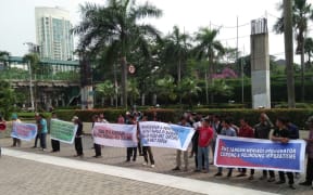 Protest against RNZ coverage of West Papua, outside the New Zealand embassy in Jakarta.
