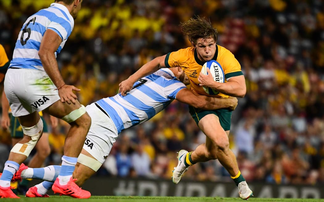 Wallabies captain Michael Hooper in action against Argentina.