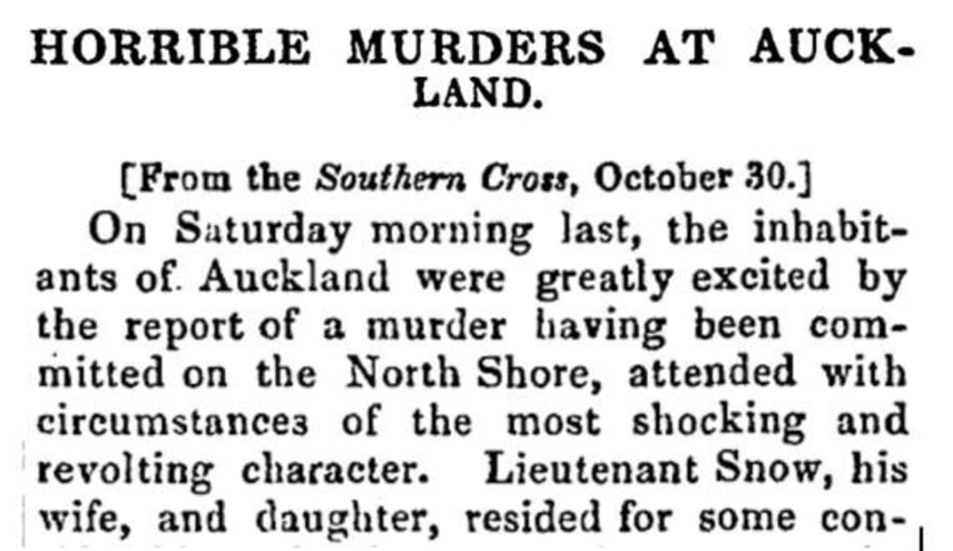 A newspaper clipping from the Daily Southern Cross reporting the murder of the Snow family