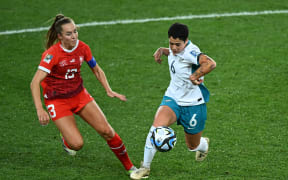 New Zealand's Malia Steinmetz in action against Switzerland, 2023 FIFA World Cup.