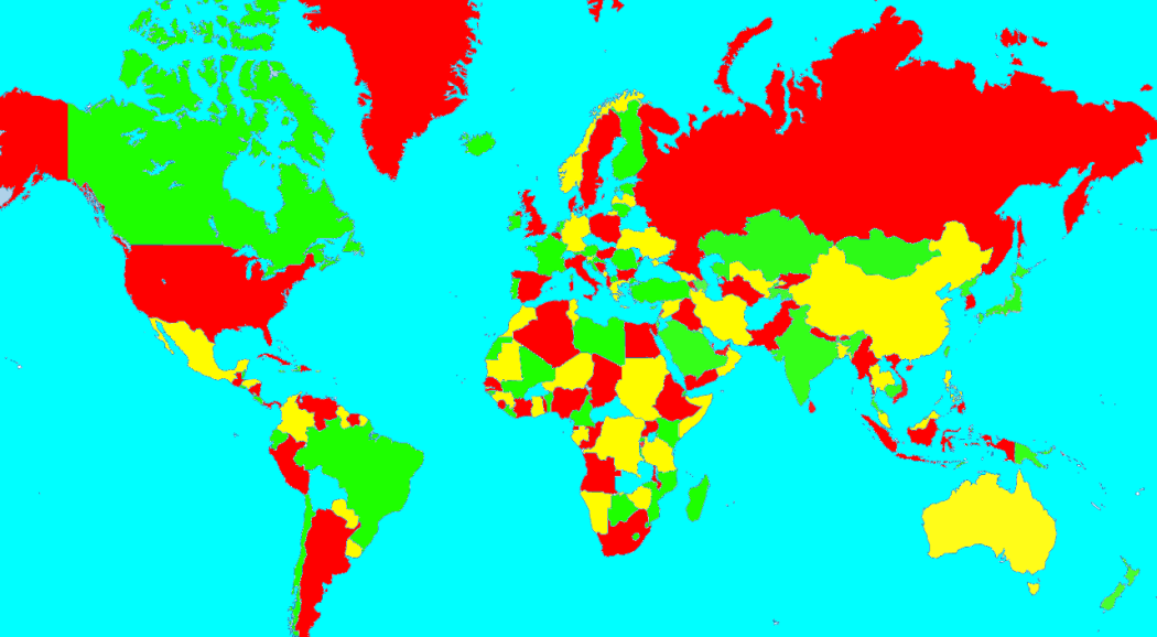 World Map coloured using four colour theorem.