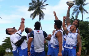 Manu Samoa are all smiles at training ahead of Saturday's test against Tonga.