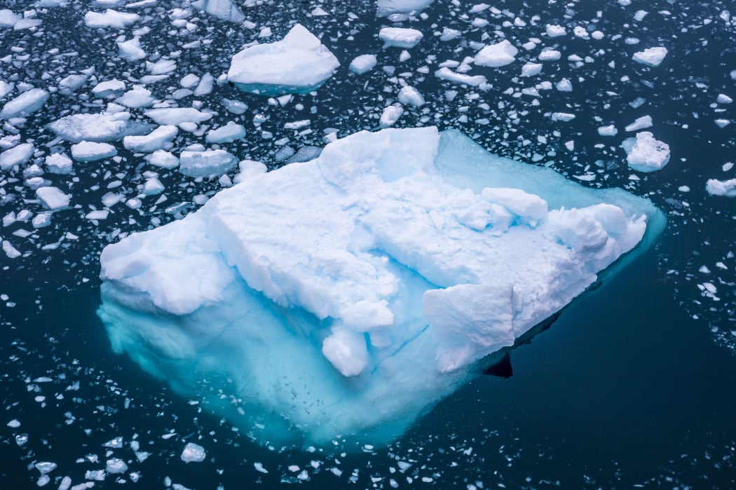 Antarctica, Southern Ocean, Antarctic Peninsula, Graham Land, Lemaire Channel, drift ice pack seen from above.