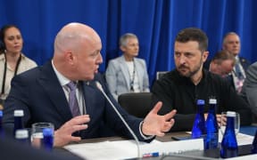 NZ Prime Minister Christopher Luxon with various world leaders at NATO conference in Washington DC in July 2024. World leaders pictures include US President Joe Biden and Ukraine President Volodymyr Zelensky.