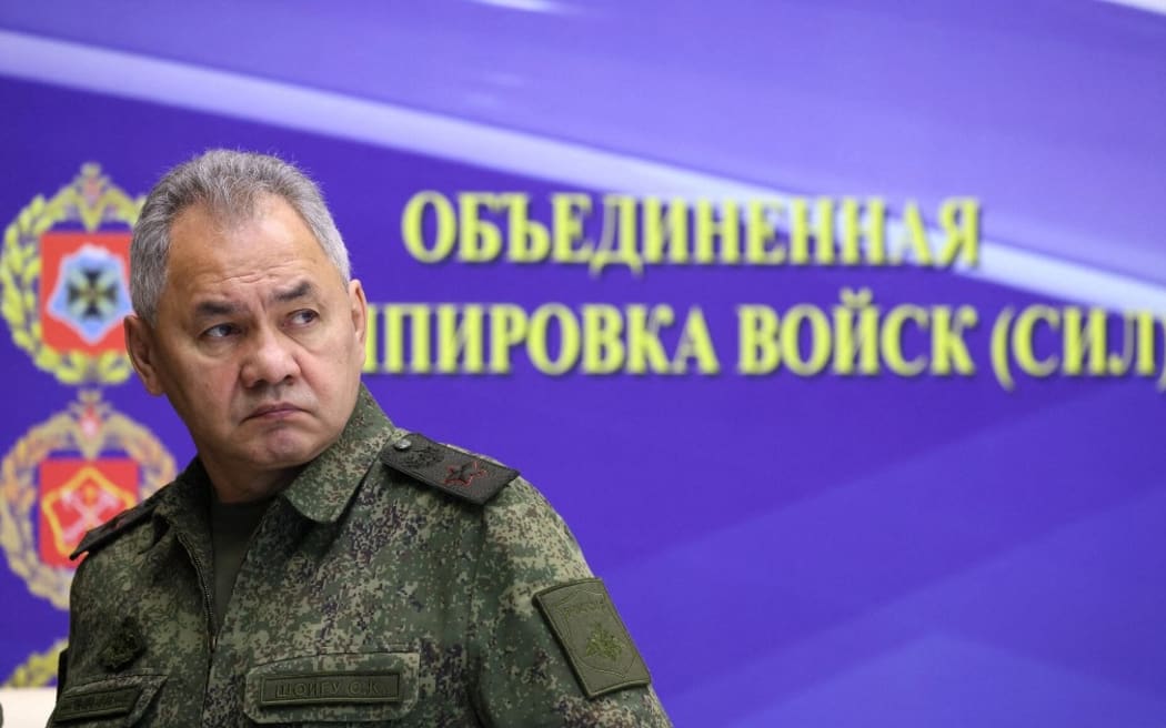 UNSPECIFIED, RUSSIA - DECEMBER 17: (----EDITORIAL USE ONLY - MANDATORY CREDIT - 'KREMLIN PRESS OFFICE / HANDOUT' - NO MARKETING NO ADVERTISING CAMPAIGNS - DISTRIBUTED AS A SERVICE TO CLIENTS----) Russian Defence Minister Sergei Shoigu during a visit by Russian President Putin to the joint headquarters of the military branches of the Russian armed forces involved in the 'special military operation' in Ukraine, at an unspecified location in Russia, on December 17, 2022. Kremlin Press Office / Handout / Anadolu Agency (Photo by Kremlin Press Office / Handout / ANADOLU AGENCY / Anadolu Agency via AFP)