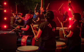Narukami Taiko performs on the first day of WOMAD 2023 in New Plymouth.