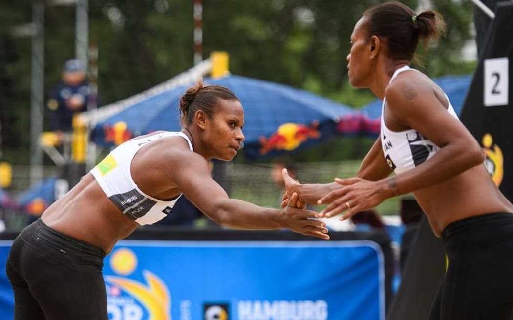Vanuatu beach volleyball players Miller Pata and Linline Matauatu.