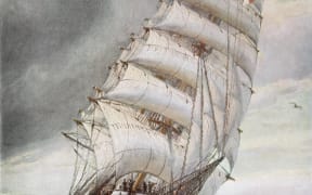 A painting of SMS Seeadler, the triple-masted windjammer Von Luckner captained during WWI