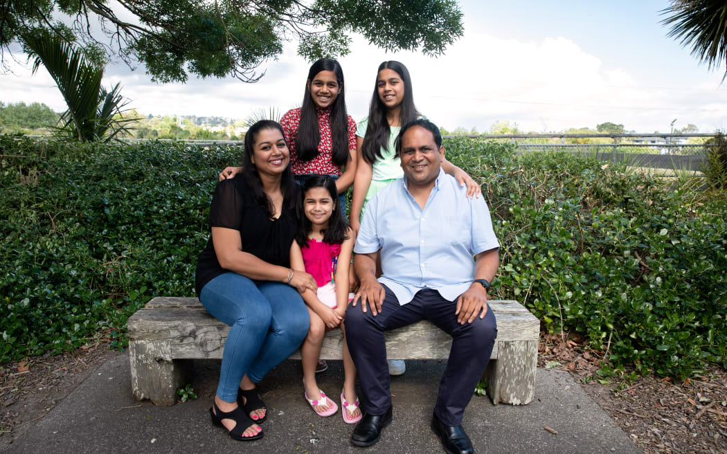 Dharmesh and Swapna with their children Sia, Dia and Shyla.