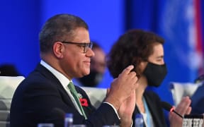 COP26 President Alok Sharma makes his concluding remarks during the COP26 summit in Glasgow.