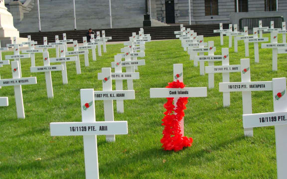 White crosses representing Cook Islands soldiers, WWI