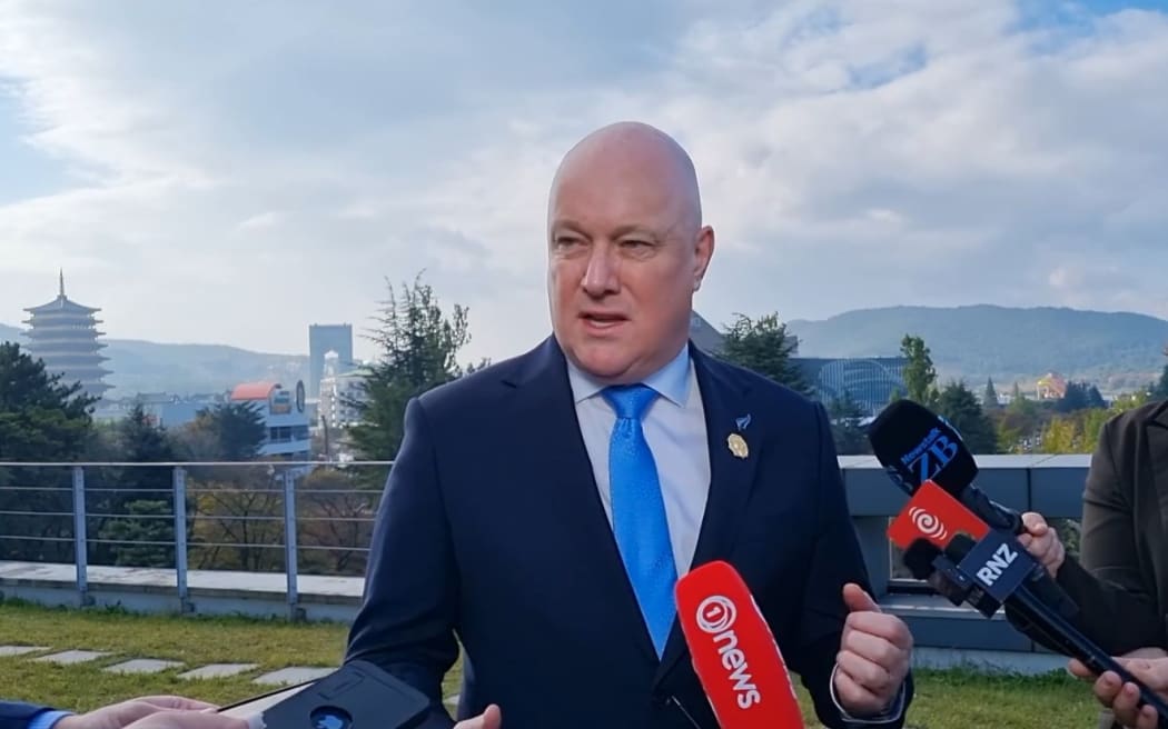 Prime Minister Christopher Luxon takes questions from the media at the end of his week in South East Asia, 1 November 2025.