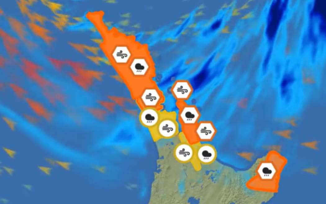 Rain and wind warnings and watches were in place for parts of the upper North Island on Monday morning.