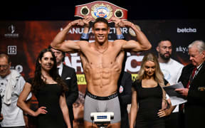 David Nyika at the 'Road to the Title' weigh ins.