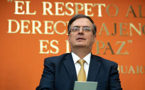 Mexican Foreign Minister Marcelo Ebrard speaks during a press conference at the Embassy of Mexico in Washington, after meeting with US Vice President Mike Pence and Secretary of State Mike Pompeo at the White House