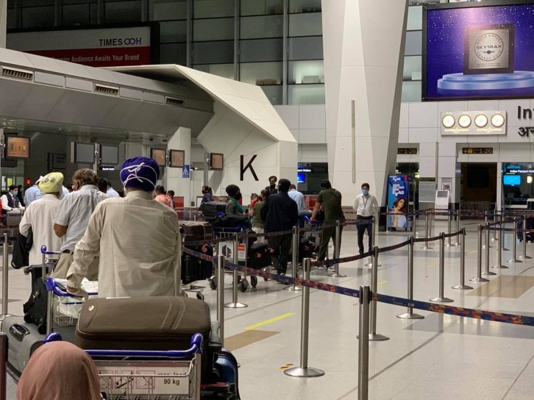 New Zealanders line up for the repatriation flight from New Delhi, India on 24 April, 2020.