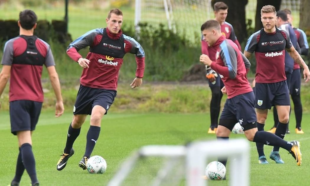 Chris Wood in his first training run with Burnley.