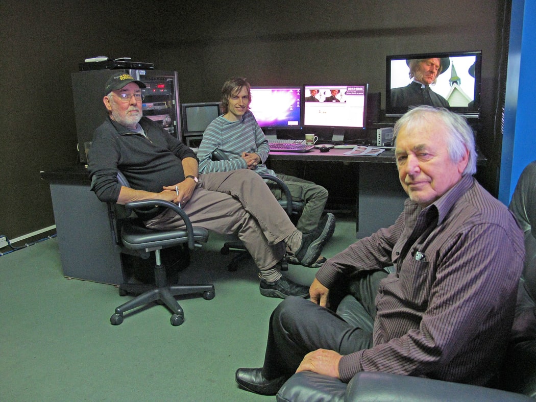 Mike Horton, Jonno Woodford-Robinson and Geoff Murphy working on the Utu Redux project in 2013