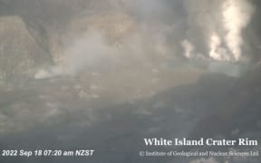 Ash emission from an active vent on Whakaari / White Island on 18 September, 2022.