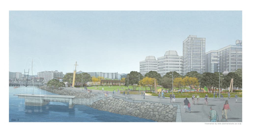 An artist's depiction of the planned park space.