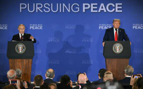 US President Donald Trump and Russian President Vladimir Putin hold a joint press conference after participating in a US-Russia summit on Ukraine at Joint Base Elmendorf-Richardson in Anchorage, Alaska, on August 15, 2025.