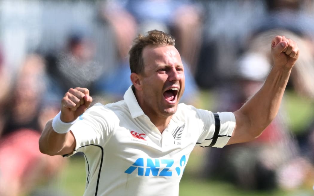 New Zealand bowler Neil Wagner celebrates a wicket.