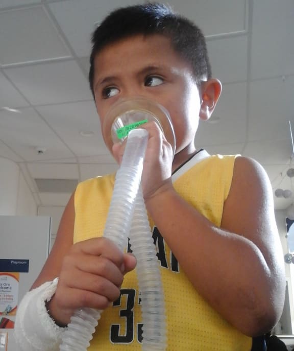 Te Ao Marama Wensor's son Iriah, in hospital.