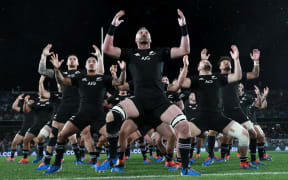 AUCKLAND, NEW ZEALAND - AUGUST 17:  Kieran Read of the All Blacks performs the Haka with team mates during The Rugby Championship and Bledisloe Cup Test match between the New Zealand All Blacks and the Australian Wallabies at Eden Park on August 17, 2019 in Auckland, New Zealand. (Photo: POOL)