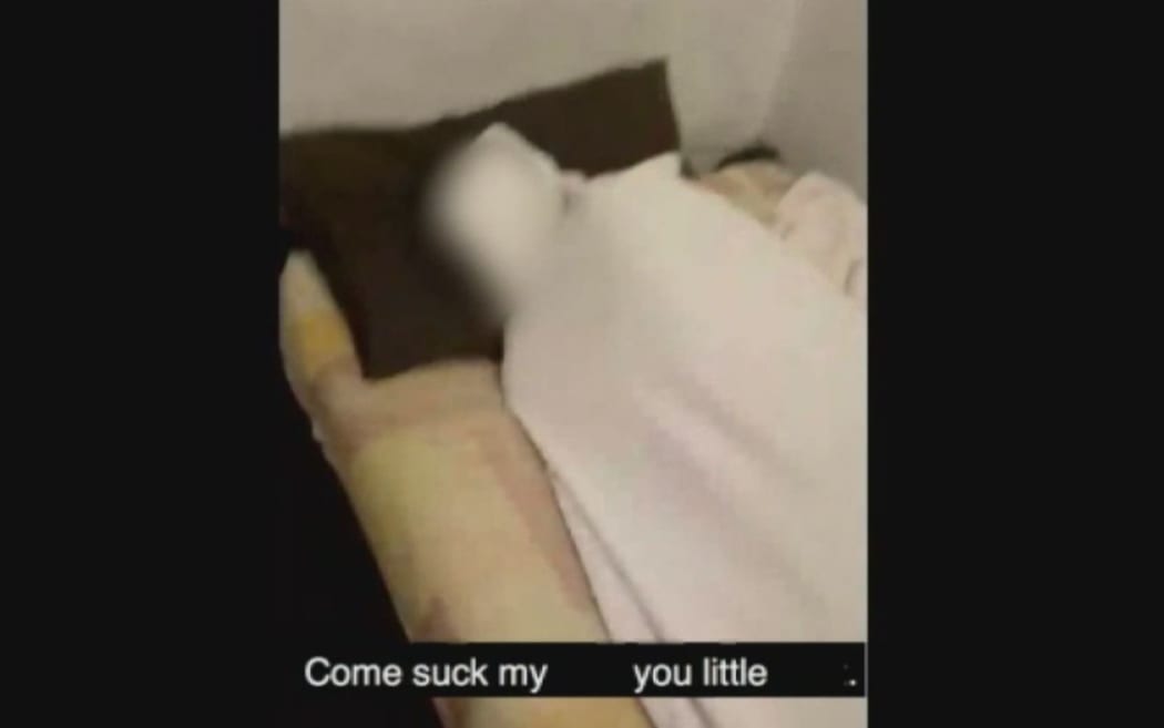 A screenshot from the Snapchat video that a Don Dale guard filmed, where he asked the boys in bed to 'suck his dick'.