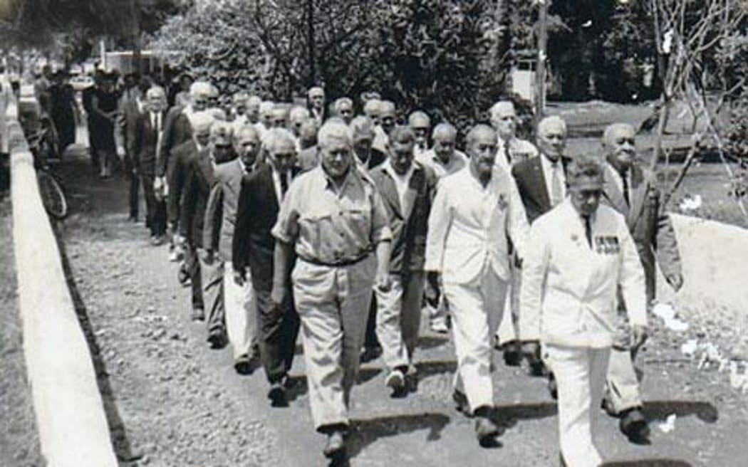 Araitia Tepuretu leading an ANZAC parade in the Cook Islands in the 1970s. Sergeant Major Tepuretu received the War Medal 1939-1945 and the New Zealand War Service Medal in 1952 for his service with the Cook Islands Local Defence Force.
Supplied by Cook Islands Military History Research Project.

3: 1939 - 1945 Star.
Supplied by NZDF

4: NZWSM. 
Supplied by NZDF