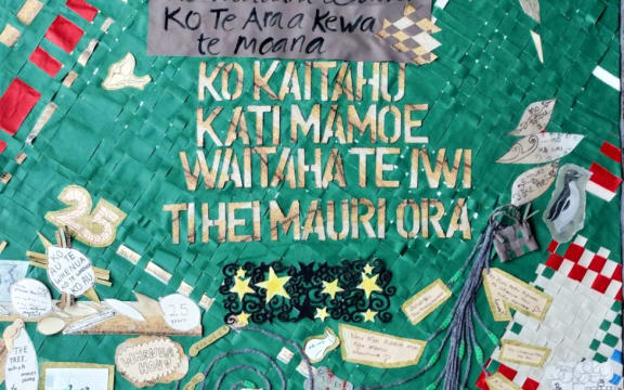 Whenua Hou Predator Free Committee banner by Dunedin artist Janet de Wagt.