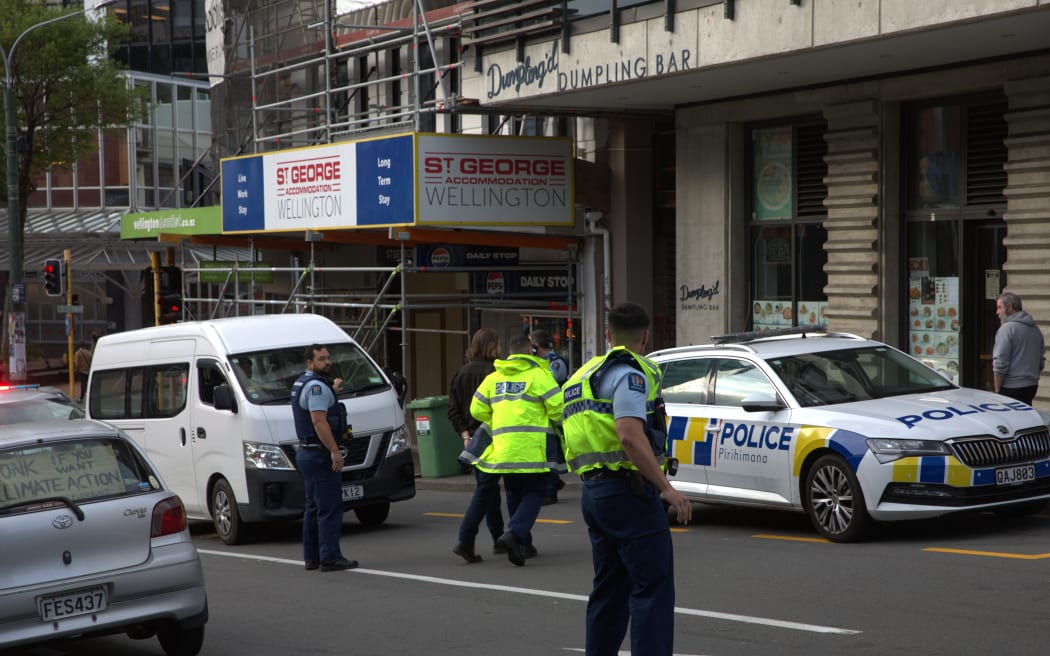 The man who identified himself as Michael O'Hara was taken away in handcuffs on Boulcott Street after blocking the road with his car in a climate protest on 24 October.