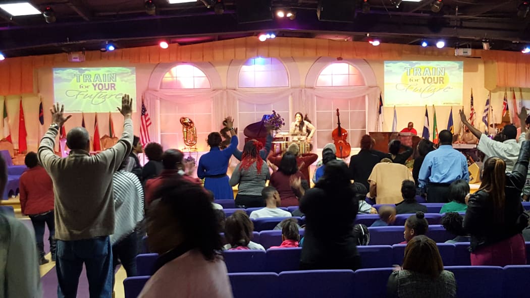 A Thursday night "Faith Charge" service at the United Nations Church International in Richmond, Virginia