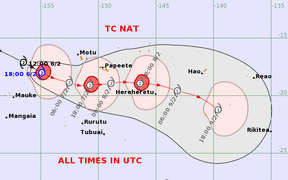 Tropical Cyclone Nat track map.