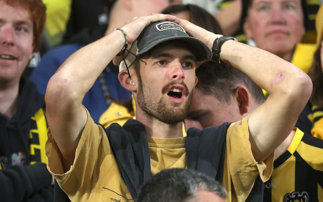 Dejected fans after Melbourne scored during the A-League Men’s Semi Final 1 (2nd leg) - Wellington Phoenix v Melbourne  Victory FC at Sky Stadium, Wellington on the 18th May 2024.