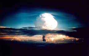 The cloud from an experimental thermonuclear device or H-bomb on Elugelab Island in the Enewetak atoll in 1952.