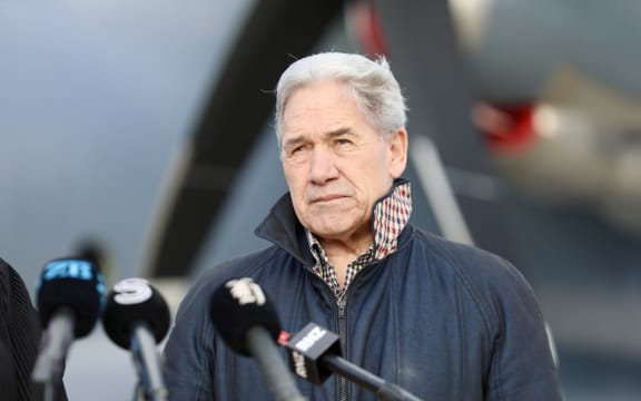 Winston Peters at the announcement that the Defence Force was sending a plane to the Middle East to assist any New Zealanders stranded in Iran or Israel on 22 June, 2025. This followed US strikes against Iranian nuclear facilities.