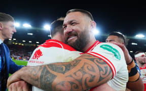 Jared Waerea-Hargreaves celebrates Hull Kingston Rovers' win over Wigan Warriors in the British Super League grand final at Old Trafford in Manchester, 12 October, 2025
Picture by Olly Hassell/SWpix.com / Photosport