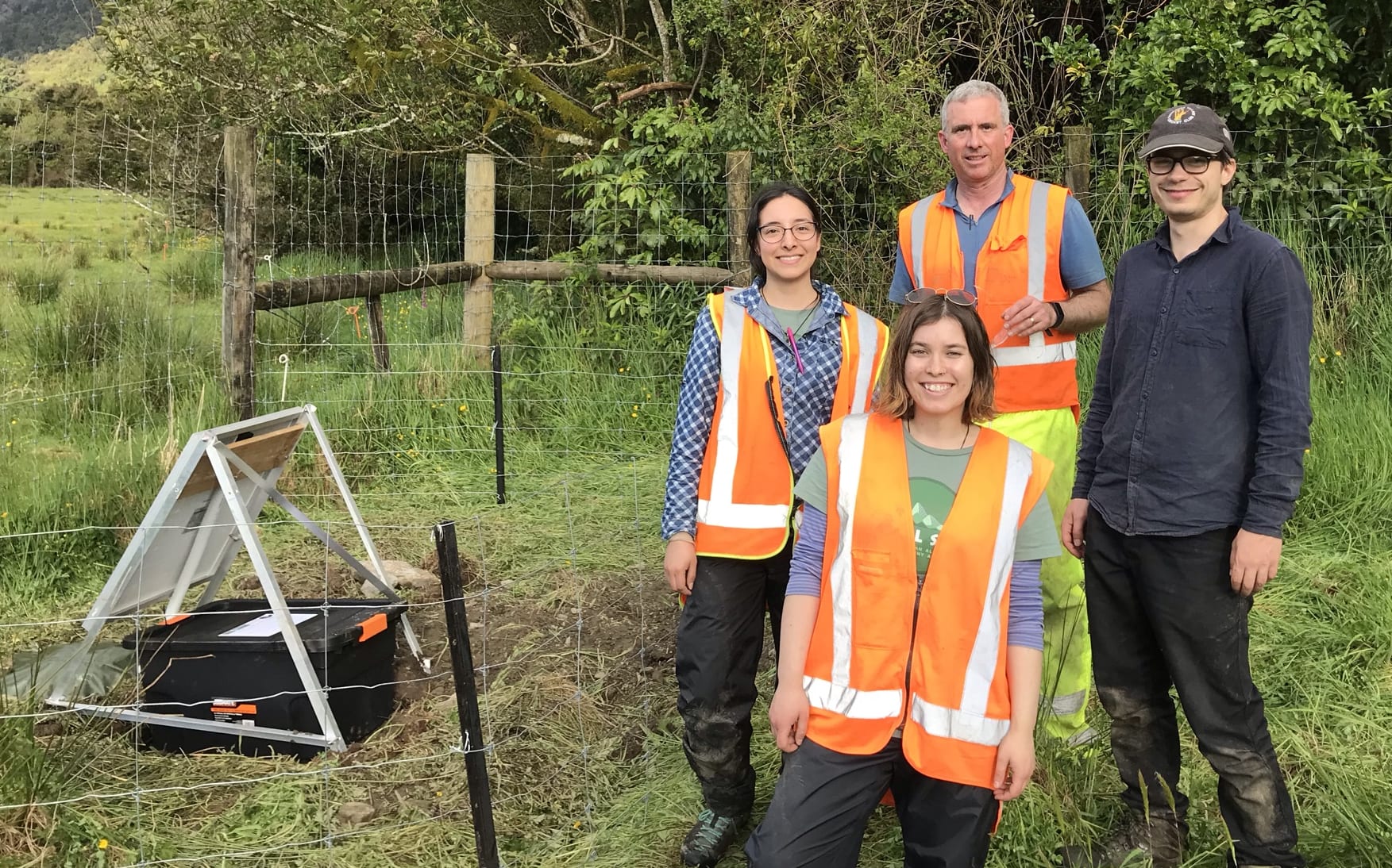 The completed installation with team (L-R): Olivia Pita Sllim, Ash Matheson, Prof John Townend and Dr. Finn Illsley-Kemp.