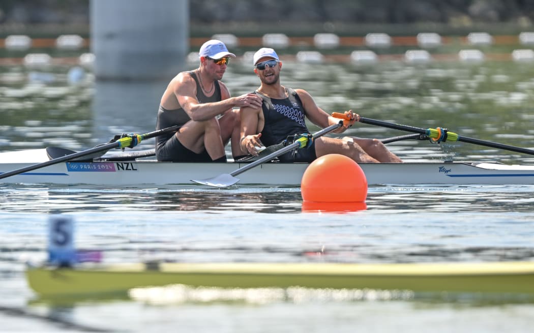 Robbie Manson (bow) and Jordan Parry (stroke). Men’s Double Scull of New Zealand, Paris Olympics, 2024.