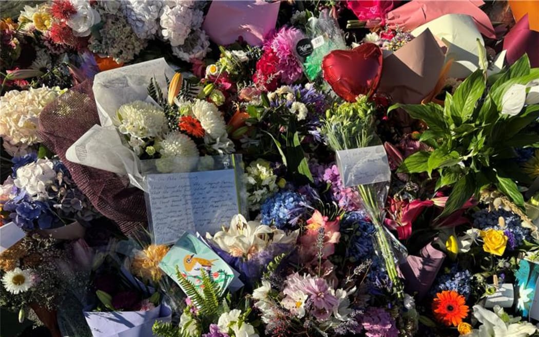 Flowers outside the Nelson Police Station.