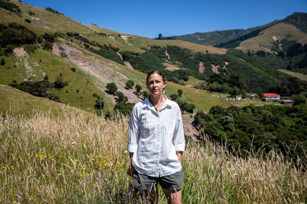 Marie Haley has to deal with a total wash-out above her homestead Goughs Bay after a storm damaged the area.