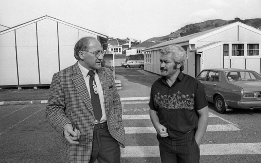 Amster Reedy, right, and Sir Tipene O'Regan at the college in 1982.